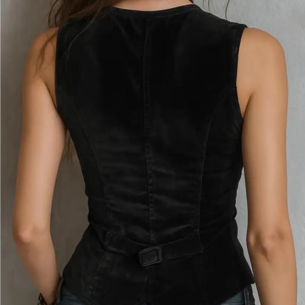 Velvet black v neck vest goth Victorian - Picture 2 of 5